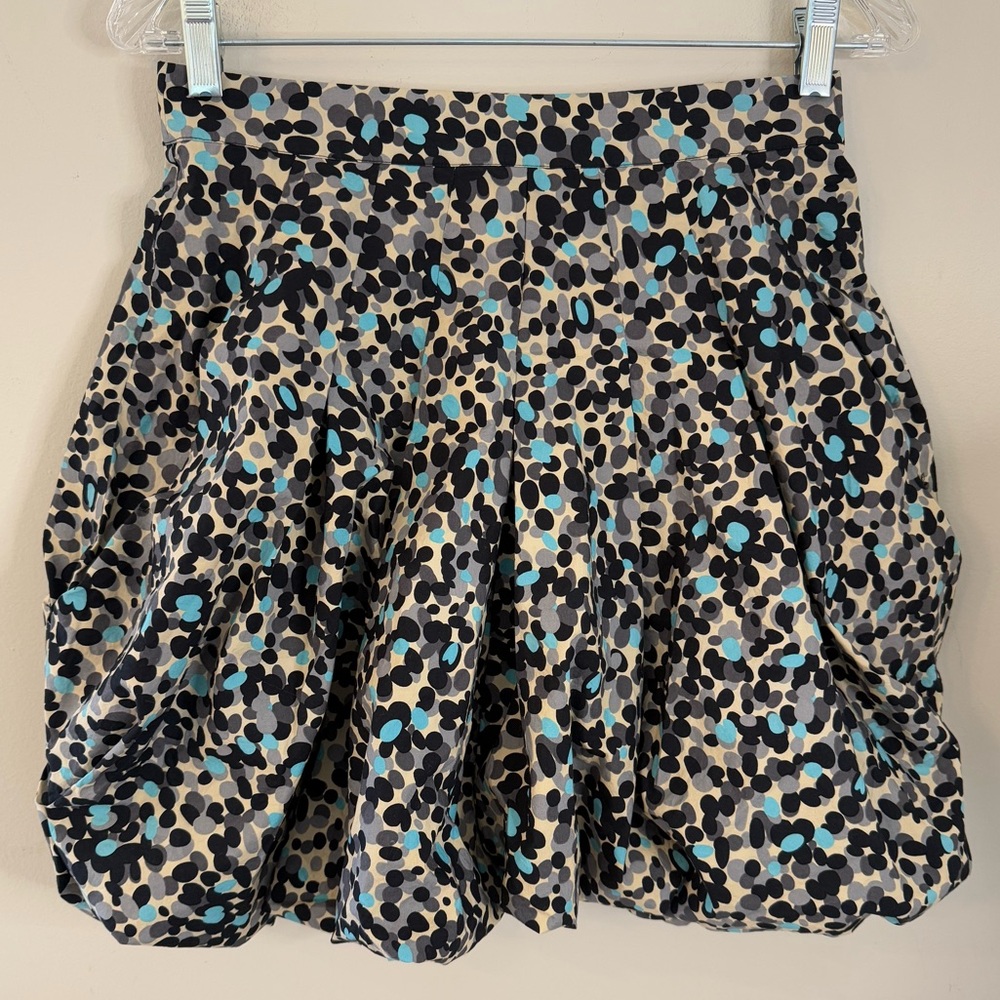 Plenty by Tracy Reese pleated full mini skirt abstract black blue polka dot SZ 0